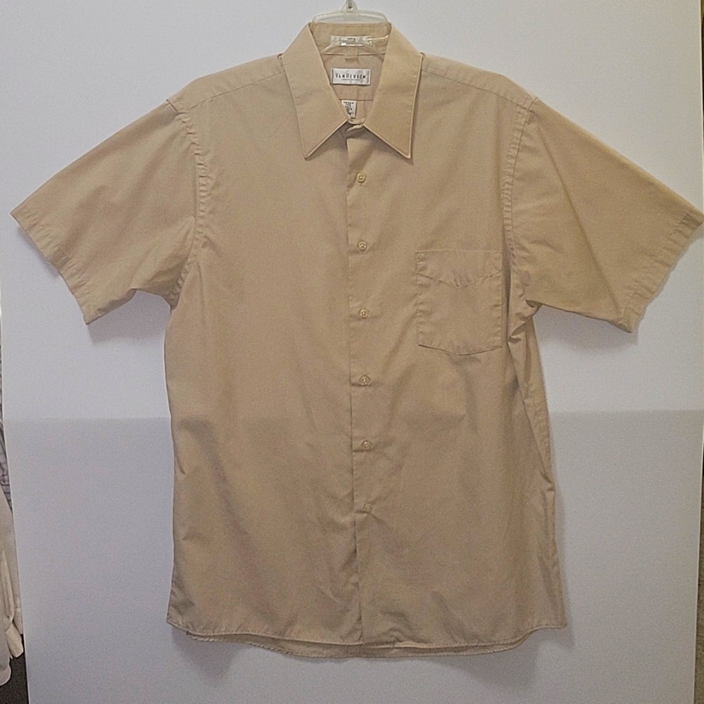 Van Heusen Wrinkle Free Half Sleeve Size 16 Creme/Tan Large Shirt